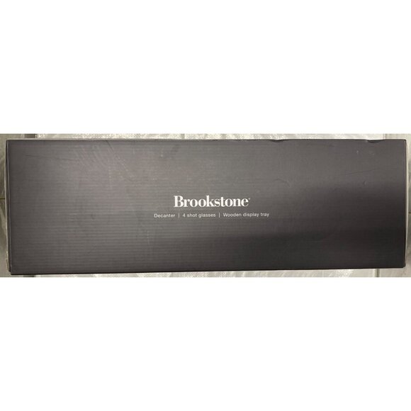 Brookstone Pin High Decanter Set with 4 Shot Glasses & Wooden Tray - New in Box - Picture 3 of 7